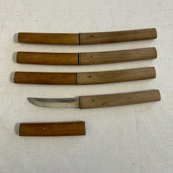 Vintage Japanese Kanenari Seki Knives with Bamboo Sheath - Picture 2 of 7